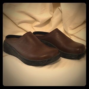 Brown slip on mules